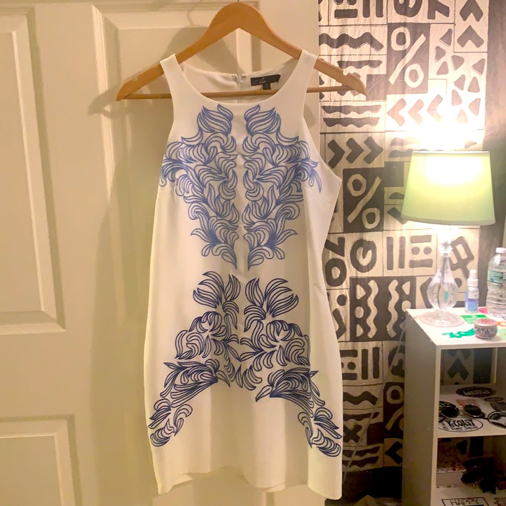 Blue and white cocktail dress
